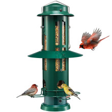 Kingsyard Squirrel Proof Bird Feeder with Removable Base, All Metal, Tube Bird Feeders for Outdoors Hanging, Easy to Clean & Refill, Dark Green