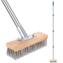 Wire Broom with Telescopic Handle, 63 Inch Stainless Steel Wire Broom Stiff Metal Bristle Brush for for Removing Weed Moss, Outdoor Floor Scrub Brush