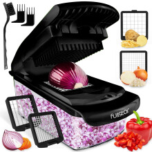 2-in-1 Black Vegetable Cutter - Manual Veggie Onion Salad Food Chopper - Potato Chipper - Veg Chopper and Dicer - Kitchen Tools & Gadgets