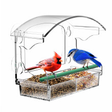 Window Bird Feeders with 4 Strong Suction Cups and Detachable Seed Tray for Small Birds only, BPYOT Acrylic Clear Bird Feeders are Unique Gardening