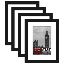 Tinkeps 4 Pack 8x6 Black Picture Frame, Engineered Wood and Plexiglass, 8x6 Photo Frames for 4x6 inch Prints, Photos, and Posters, Tabletop and Wall