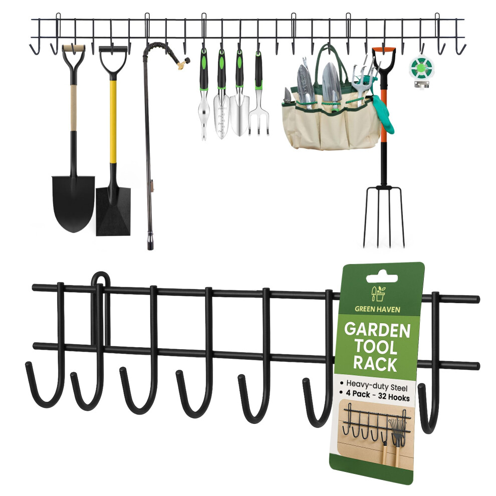 Green Haven Garden Tool Storage Rack 160Cm - Heavy-Duty Metal Organiser For Shed Accessories, Rakes, Shovels & More ? Space-Saving Tool Storage System 5051224486229