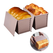inodiref 2 Piece Loaf Tins for Baking with Lid, 450g(1lb) Dough Non Stick Loaf Pan, Carbon Steel Corrugated Bread Tin for Oven Baking, Homemade Cakes,