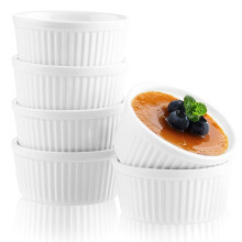 Woobroo Ramekins Set of 6, 200ML Porcelain Souffle Dish,9cm Creme Brulee Dish for Air Fryer & Oven, Mini Bowl for Dips, Sauces, Snacks and