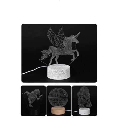 Νυχτερινό Φως USB Unicorn3D, 7 Χρώματα + Αφή + Τηλεχειριστήριο, Βάση με Τρεκλίσματα, 1