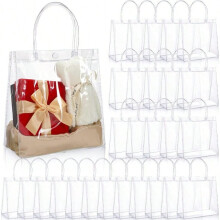 Sacs cadeaux transparents en PVC avec poignées, 20 x 20 x 8 cm, lot de 80