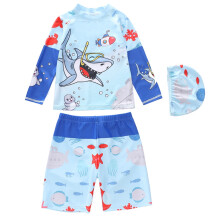 Boys Swim Trunks & UPF 50 Long Sleeve Rash Guard Set, Light Blue, 2-3 Years — Compatible with Beach & Pool Activities