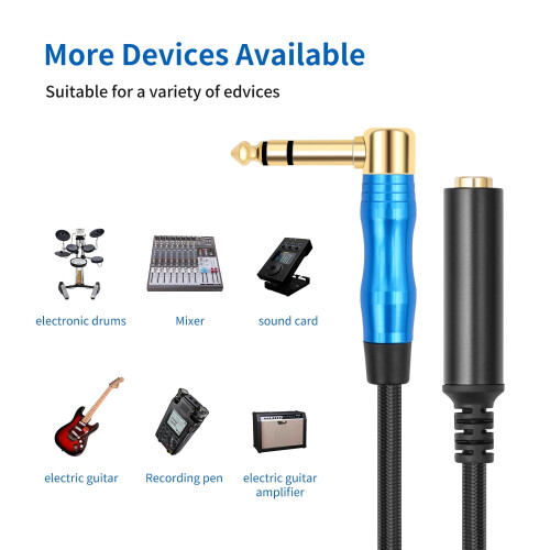 Extensor de áudio com conector curvo de 6,35 mm, estéreo, macho para fêmea. 1