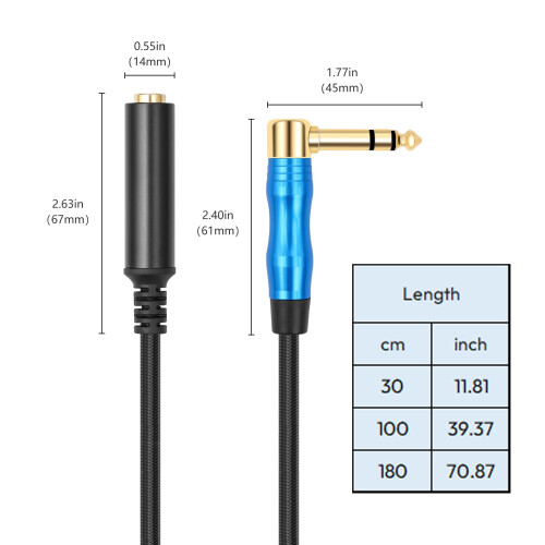Extensor de áudio com conector curvo de 6,35 mm, estéreo, macho para fêmea. 2
