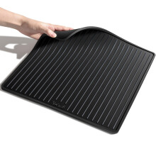 Silicone Coffee Machine Mat for Sage 875/880 Black, 35x35cm Small, 0.6cm Raised Lip Spill-Proof, Non Slip, Under Coffee Maker, Coffee Tamper Station
