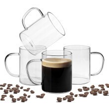 ComSaf 400ml Glass Coffee Mugs Set of 4, Clear Glass Coffee Cup with Big Handle, Large Borosilicate Glass Mug for Tea Milk or Hot Cold Beverages,