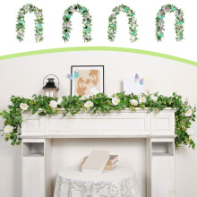 Guirlande florale artificielle de 1,80 m – Eucalyptus et roses grimpantes pour mariage, anniversaire, Noël, décoration murale/d'arche