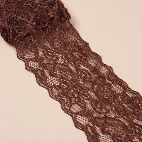 Elastisches Spitzenband, 80 mm, Kokosnussbraun, 10 Yards