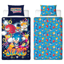 Sonic The Hedgehog Design Gaming Single Duvet Cover Set | Reversible 2 Sided Bedding with Tails and Knuckles Including Matching Pillow Case | Perfect