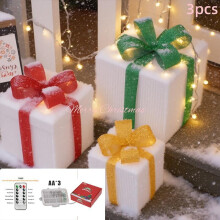 3-Pack LED Gift Box Decor, 60LED, AA Batteries (Not Included), Indoor/Outdoor Use, Compatible with Christmas Tree, Home, Garden