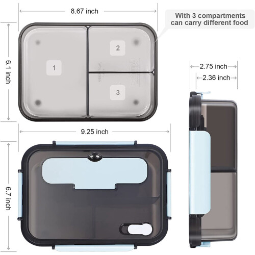 3-Compartment Reusable Lunch Box 1500 ml 1