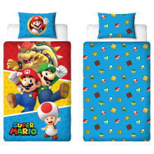 Nintendo Super Mario Official Single Duvet Cover Set, Splitter Design | Reversible 2 Sided Bedding Cover Official Merchandise Including Matching