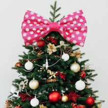 Laço de Natal da Minnie Mouse para o topo da árvore, 35,5 x 20 cm, rosa e branco.