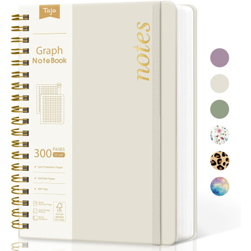 Spiralnotizbuch mit Millimeterpapier, B5-Format, 300 Seiten, Hardcover