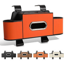 Organizador 3 em 1 para banco traseiro de carro com porta-copos, porta-lenços e lixeira.