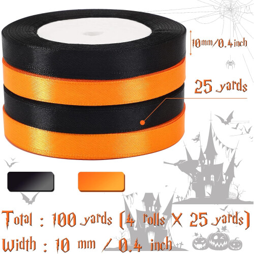 4 Ρολά Κορδέλες Halloween 100 Γιάρδες Κορδέλα σατέν περιτυλίγματος δώρων πλάτους 10 1