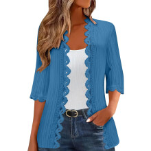 Lightweight Women's Open Front Kimono Cardigan 3/4 Sleeve Summer Cover Up Beach Lace Side Casual Sweater Jacket