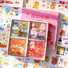 Kawaii Hasen- und Bärenaufkleber, 100 Blatt, transparentes PET,