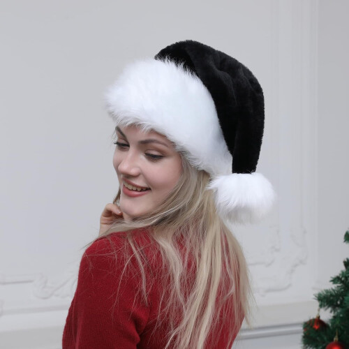 Super blød plys julehue til voksne, sort