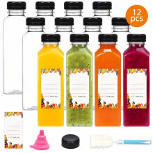 Botellas de plástico para jugo con tapa, 16 oz, 12 unidades