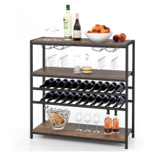 Wijnrek/tafel van hout, 5 lagen, geschikt voor 22 flessen.