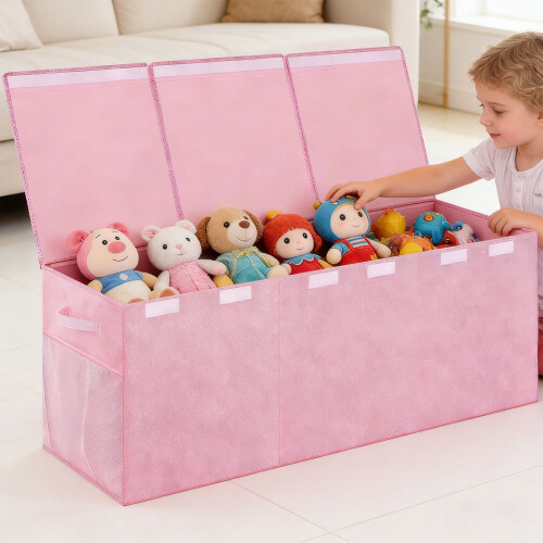 Spacious Childrens Cloth Toy Storage Unit With Removable-Pink 2