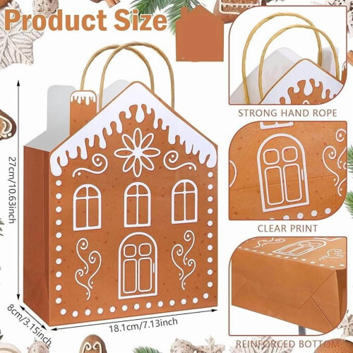 Julklappspåsar med pepparkakshus och handtag, 24 st 1