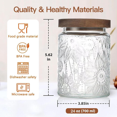 Glasbehälter mit Bambusdeckel, 24 oz, luftdicht, 4er-Pack 1