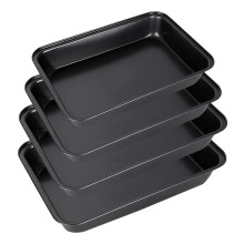 GOYADA 4PCS Baking Trays for Oven Non Stick, 3-Sizes Carbon Steel Oven Trays 30/32/34cm, Black Deep Roasting Tins Baking Tray Set for Oven Kitchen