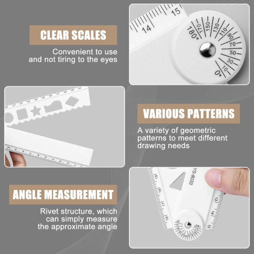 2Pcs Folding Ruler with Hollowed Geometric Templates For Engineering Drafting 2