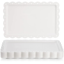 Peohud 12 Pack White Plastic Serving Platters, Disposable Party Serving Food Tray with Lace Rim, Rectangle Plastic Trays Serving Platter for Party,
