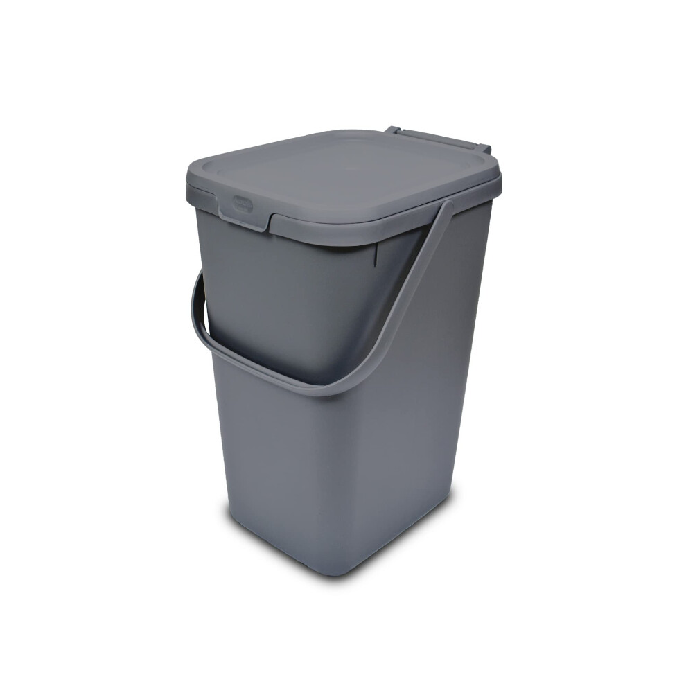 Addis 519286 Kitchen Recycling & General Storage Bin 18 Litres Stackable Food Waste Organiser Caddy With Clip Lock Lid & Carrying Handle, Metallic