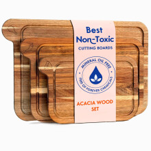 Non Toxic Cutting Boards - Cutting Board Set Free of Mineral Oil, Made of FSC Acacia Wood - Cutting Boards for Kitchen - Includes 3 Chopping Boards.