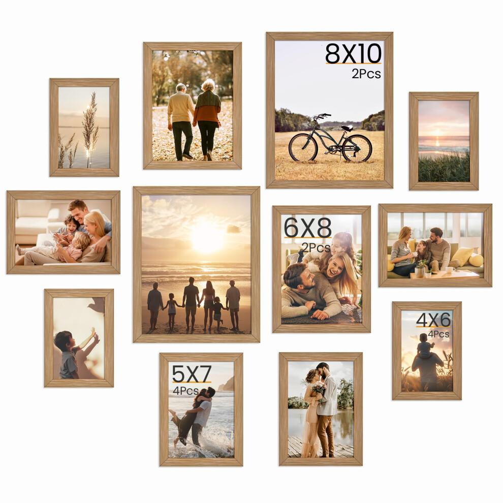 12 Pack Photo Frames, Wpc Plastic Collage Photo Frame, Wall & Tabletop Picture Frames, Oak Picture Frame, Vertical Or Horizontal, Multi Sizes 5051224510375