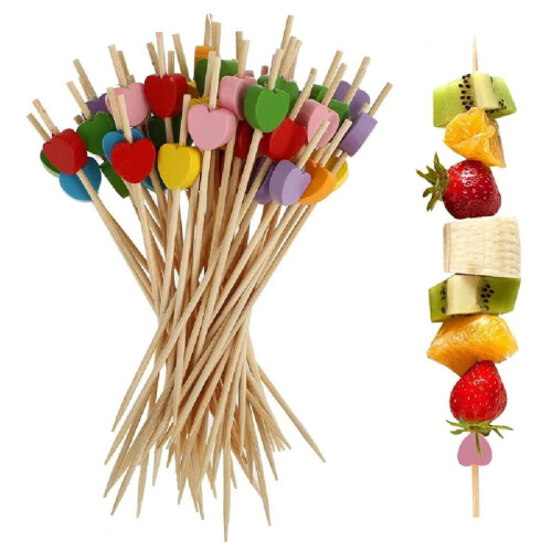 Palillos de bambú con forma de corazón para cócteles (100 unidades) 2