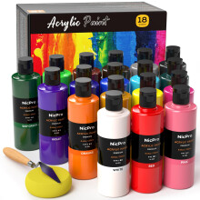 Nicpro 18 Colors Large Acrylic Paint Set, Acrylic Paints 8.45oz/ 250ml Artist Painting Supplies Bulk Non-Toxic For Multi Surface Canvas, Wood, Fabric,
