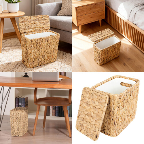 Mülleimer mit Klappdeckel aus natürlichem Rattan, 1
