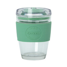 Smash Glass Coffee Cup 350ml / 8oz ? Sage | Reusable Borosilicate Glass Cup with Protective Silicone Sleeve, Splash-Proof Lid, Barista Friendly