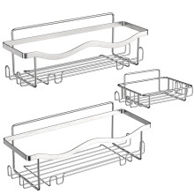 ALOCEO Shower Caddy 3 Pack, Shower Shelf No Drilling Bathroom Wall Storage with Shower Soap Holder, Stainless Steel Shower Organiser Kitchen Rack,