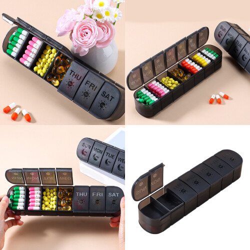 Boîte de rangement de pilules Portable à 14 compartiments,-Noir 2