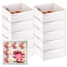 LDXDRU 10 Pack Bento & Cupcake Cake Box with Lid, Hold 5 Inch Cake & 4pcs Cupcakes, Biscuit Cake Box Set for Treat Dessert Cookies Muffins Pastry