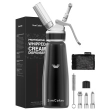 SimCoker Whipped Cream Dispenser, Aluminum Cream Whipper 500mL, Homemade Whipping Cream Maker, N2O Chargers Not Included,Dishwasher Safe,Black