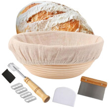Sourdough Starter Kit Bread Proofing Basket, Round Bread Proofing Basket Set 9"/23cm, Round Banneton with Liner and Breads Making Tools Handmade,