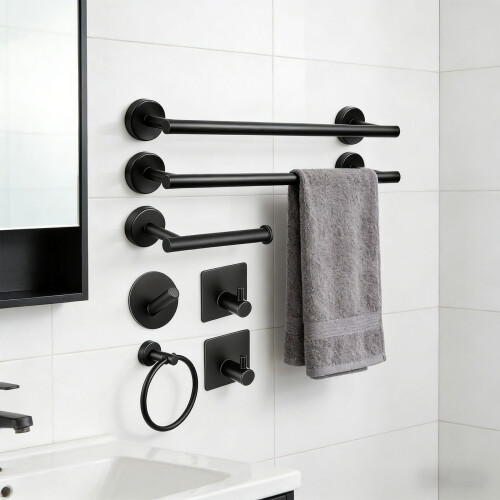 Bathroom Hardware Set Adhesive Towel Rings Robe Hook-silver 2
