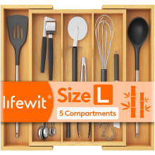 Lifewit Utensil Drawer Organiser, Extendable Cutlery Tray for Kitchen, Bamboo Silverware Flatware Holder, Wood Adjustable Kitchen Spatula Tools and